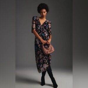 ANTHROPOLOGIE x MAEVE - Black Floral Button-Down Midi Dress, 4